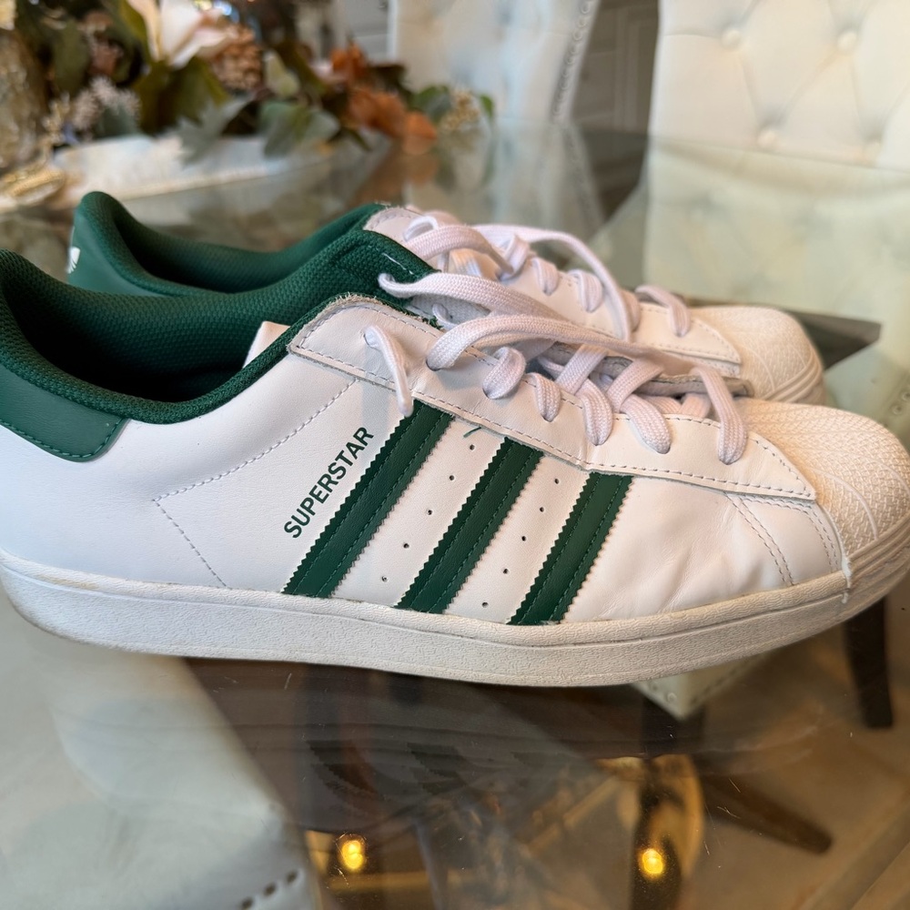 adidas Originals White and Green Superstar Shoes size 12